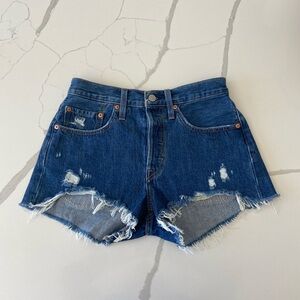 Levi’s 501 dark wash distressed shorts